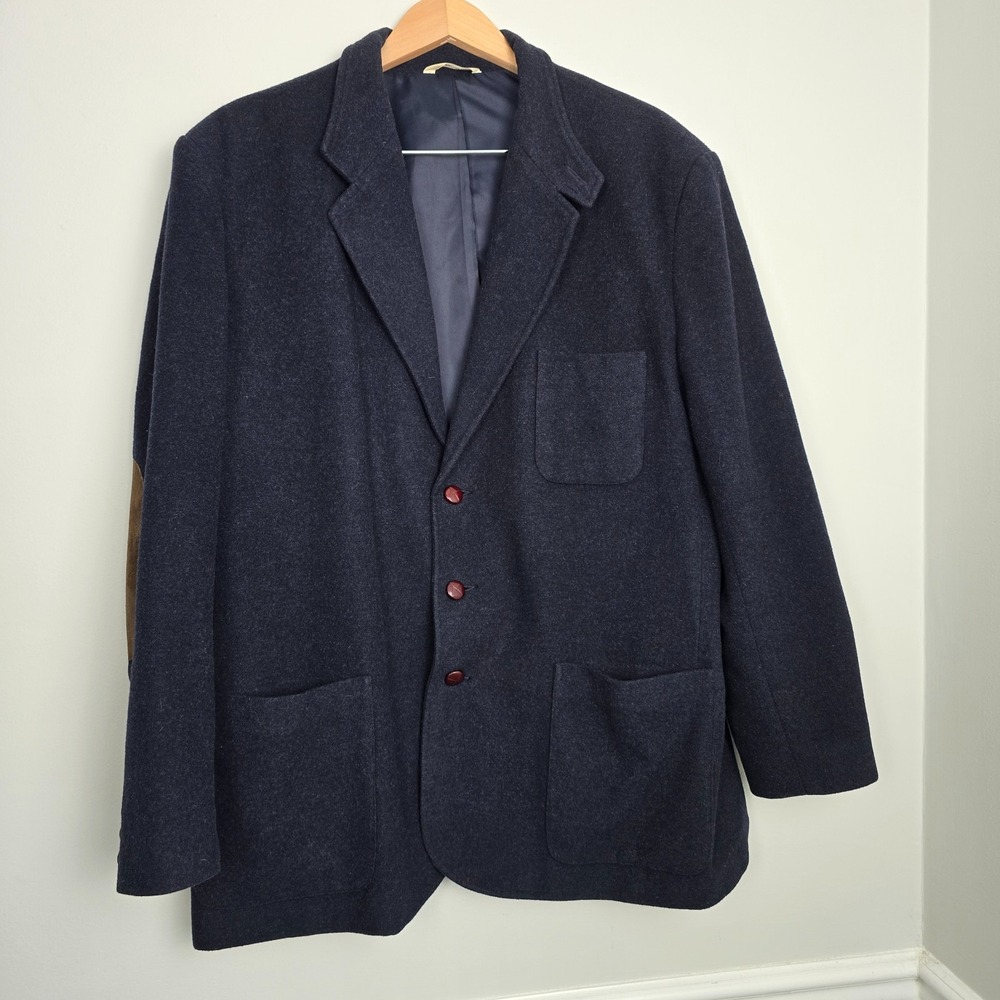 Vintage GAP Men's Wool Blazer Jacket XL Navy Blue‎ Suede Elbow Patches 90s Y2K